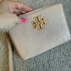 Tory Burch Gold Logo Cream Wristlet